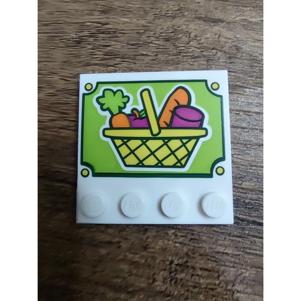 Lego 4x4 Modified Tile With Studs On Edge, Shopping Basket & Food Pattern Z26